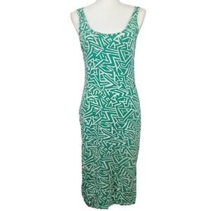 ASOS 4 Scoop Neck‎ Sleeveless Tank Dress Green White Geometric Bodycon Midi